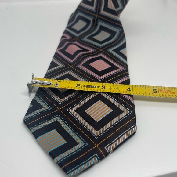 Roberto Villini Black Teal Orange Geometric Pure Silk Career Office Necktie NWOT - Picture 5 of 6